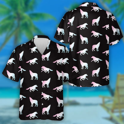 Holographic Wolf Silhouette Isolated On Black Background Hawaiian Shirt, Hawaiian Shirt Gift, Christmas Gift