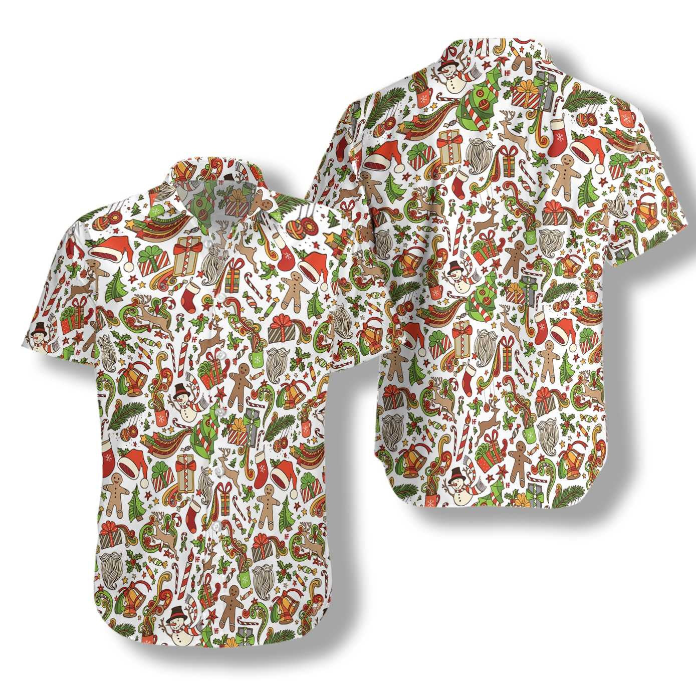 Merry Christmas On White Background Pattern Hawaiian Shirt,Hawaiian Shirt Gift, Christmas Gift