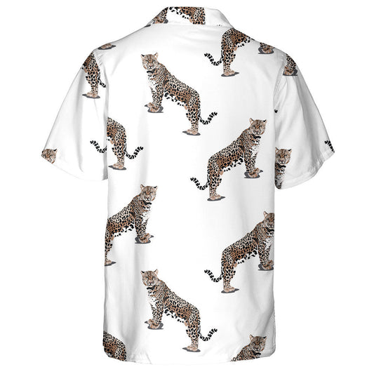 Ornáid Faisin Ainmhithe Tíogair Liopard ar Chúlra Bán Léine Haváís, Bronntanas Léine Haváís, Bronntanas Nollag