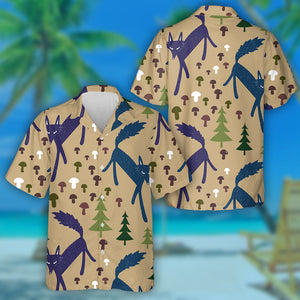 Wolf Spruces And Mushrooms In Cartoon Style Hawaiian Shirt, Hawaiian Shirt Gift, Christmas Gift