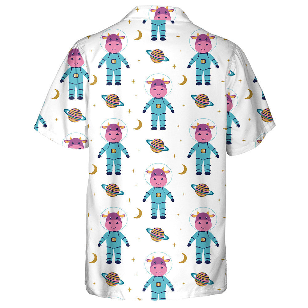 Cartoon Cows And Cute Space Bulls Hawaiian Shirt, Hawaiian For Gift