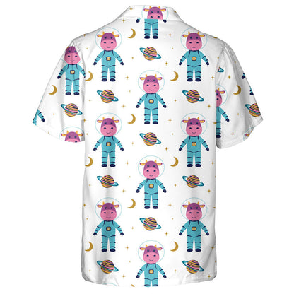 Cartoon Cows And Cute Space Bulls Hawaiian Shirt, Hawaiian For Gift
