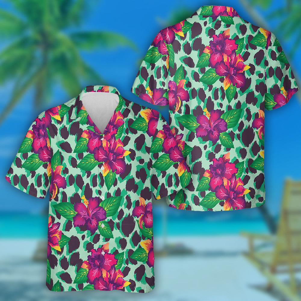 Wild African Leopard With Orchids And Leaves Hawaiian Shirt, Hawaiian Shirt Gift, Christmas Gift