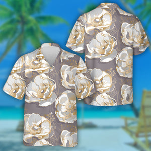 Amazing Gold Anemone Flowers On Grey Background Design Hawaiian Shirt, Hawaiian Shirt Gift, Christmas Gift