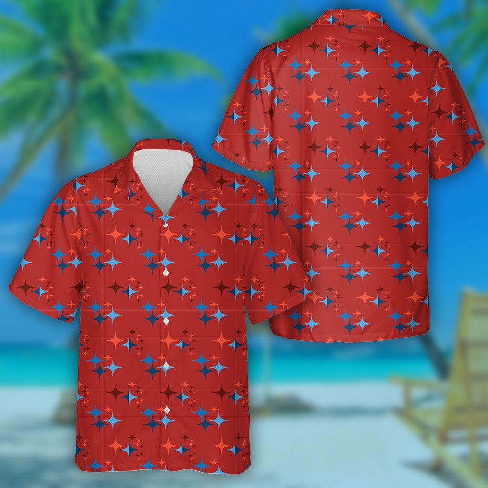 Bling Stars Pattern Repeat In Red And Blue Hawaiian Shirt, Hawaiian Shirt Gift, Christmas Gift