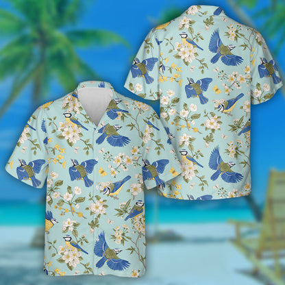 Flying Tit Bird And Beautiful Booming Trees Hawaiian Shirt, Hawaiian Shirt Gift, Christmas Gift
