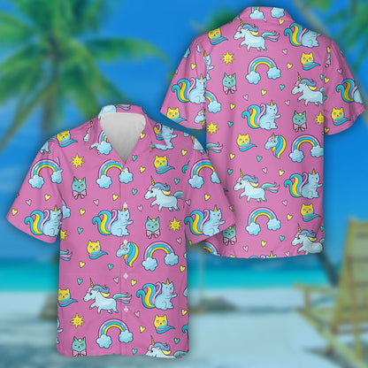 Pop Art Style Cats Unicorns And Rainbow Hawaiian Shirt, Hawaiian Shirt Gift, Christmas Gift