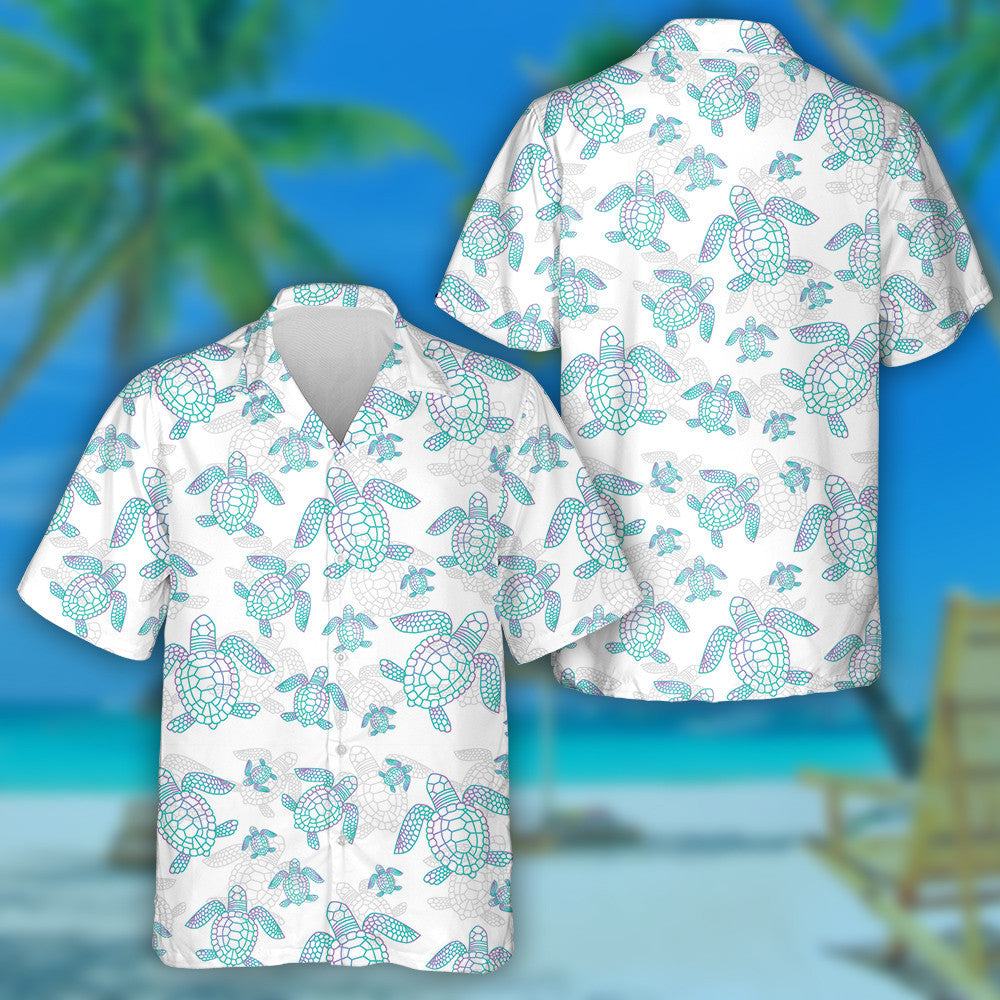 Linear Bright Colored Silhouettes Of Turtles Hawaiian Shirt, Hawaiian For Gift