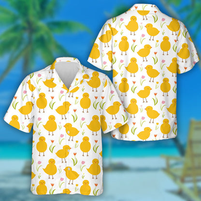 Funny Sleeping Yellow Chicken With Tulip Flower Hawaiian Shirt, Hawaiian Shirt Gift, Christmas Gift