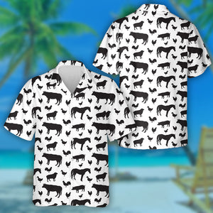 Black Domestic Animals Silhouette And Horses Hawaiian Shirt, Hawaiian For Gift