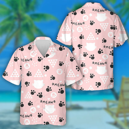 Cute Cartoon Animal Head Cat Kitten Hawaiian Shirt, Hawaiian Shirt Gift, Christmas Gift