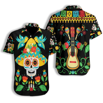 Day Of Dead Sugar Skull And Guitar Hawaiian Shirt, Hawaiian Shirt Gift, Christmas Gift