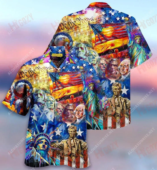 My Patriotic Heart Beats Red White And Blue Short Hawaiian Shirt Vacation Tropical Shirts Custom Hawaiian Shirts Hawaiian Shirt Pattern, Hawaiian Shirt Gift, Christmas Gift