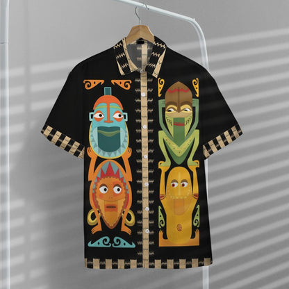 Polynesian Tiki Totems On Black Ornamental Hawaiian Shirt,Hawaiian Shirt Gift, Christmas Gift