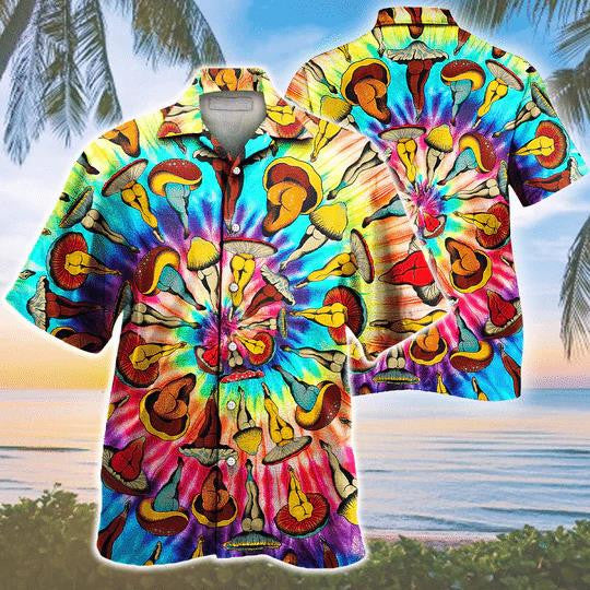 Hippie Tie-Dye Mushroom Pattern Hawaiian Shirt, Hawaiian For Gift