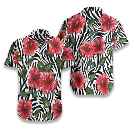 Hibiscus Zebra Watercolor Painting Art Pattern Hawaiian Shirt,Hawaiian Shirt Gift, Christmas Gift