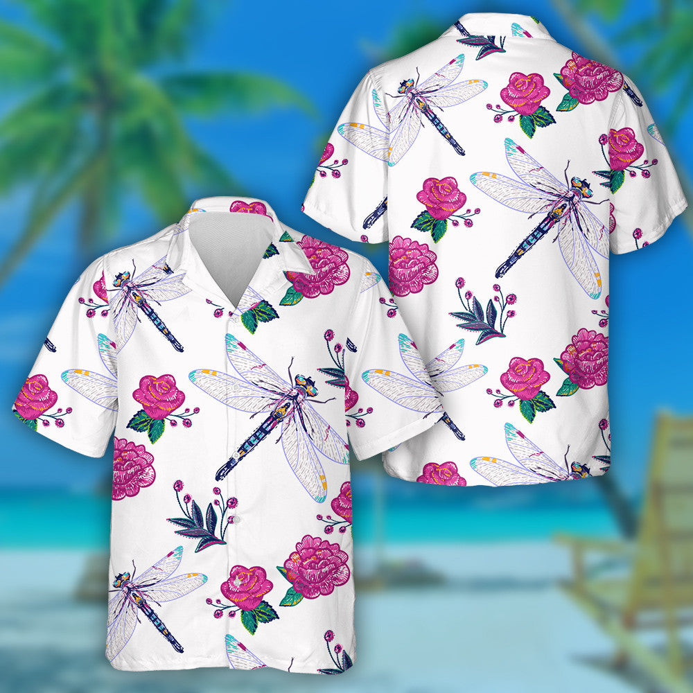 Bróidnéireacht Peony Bláth agus Léine Álainn Haváís Dragonfly, Bronntanas Léine Haváí, Bronntanas Nollag