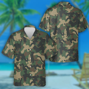 Classic Woodland Camo With Cat Silhouettes Hawaiian Shirt, Hawaiian For Gift