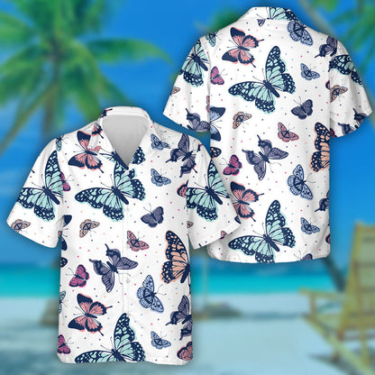 Beautiful Butterfly Abstract On White Background Hawaiian Shirt, Hawaiian For Gift
