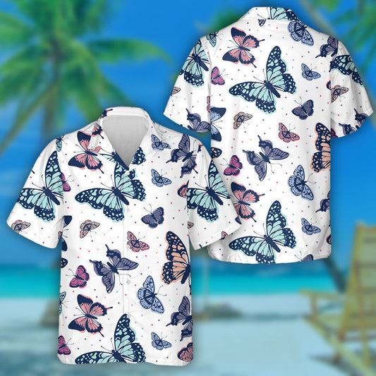 Beautiful Butterfly Abstract On White Background Hawaiian Shirt, Hawaiian For Gift