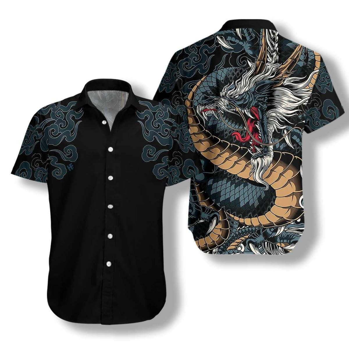 Kanagawa Dragon Awesome Background Design Hawaiian Shirt, Hawaiian For Gift