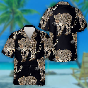 Sketch Of Walks Leopard On Black Hawaiian Shirt,Hawaiian Shirt Gift, Christmas Gift