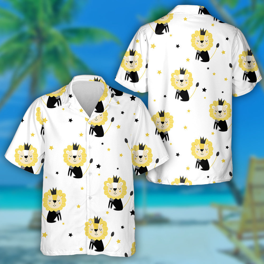 Black And Yellow Happy Lions And Stars Hawaiian Shirt, Hawaiian Shirt Gift, Christmas Gift