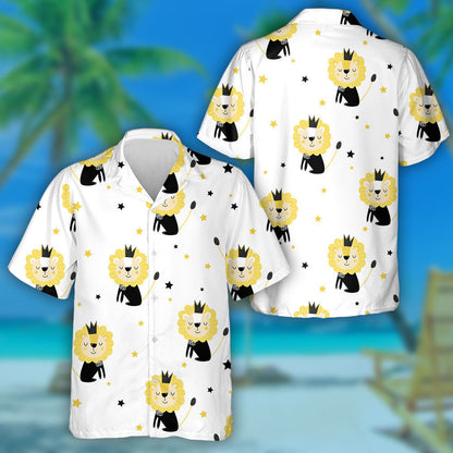Black And Yellow Happy Lions And Stars Hawaiian Shirt, Hawaiian Shirt Gift, Christmas Gift