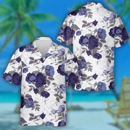 Amazing Purple Roses Green Leaves Branches Drawing Pattern Hawaiian Shirt, Hawaiian Shirt Gift, Christmas Gift