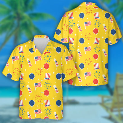 July 4th Theme Hats Balloons And Fireworks Hawaiian Shirt, Christmas Gift