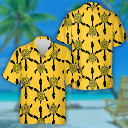 Cartoon Black Turtle On The Yellow Background Hawaiian Shirt, Hawaiian Shirt Gift, Christmas Gift