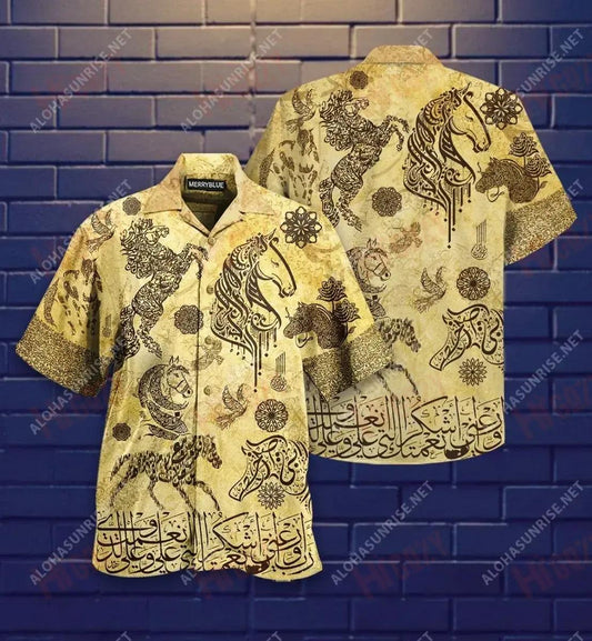 Capaill Iontach Arabacha Le hAraibis Léine Gearr Muinchille Unisex Léinte T Aigéan Haváíais Léine Oirbheartaíochta Haváí Patrún Léine Haváíais, Bronntanas Léine Haváís, Bronntanas Nollag