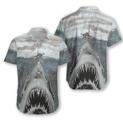 Shark With Sharp Teeth Nice Painting Hawaiian Shirt,Hawaiian Shirt Gift, Christmas Gift