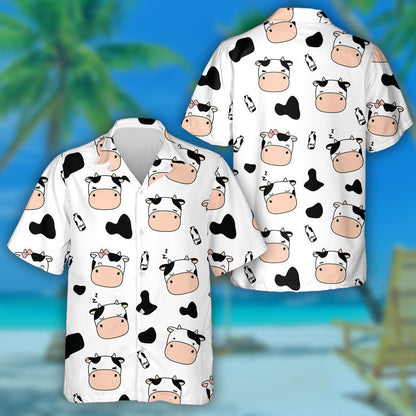 Cute Adorable Farm Cow And Milk Cartoon Doodle Hawaiian Shirt, Hawaiian Shirt Gift, Christmas Gift