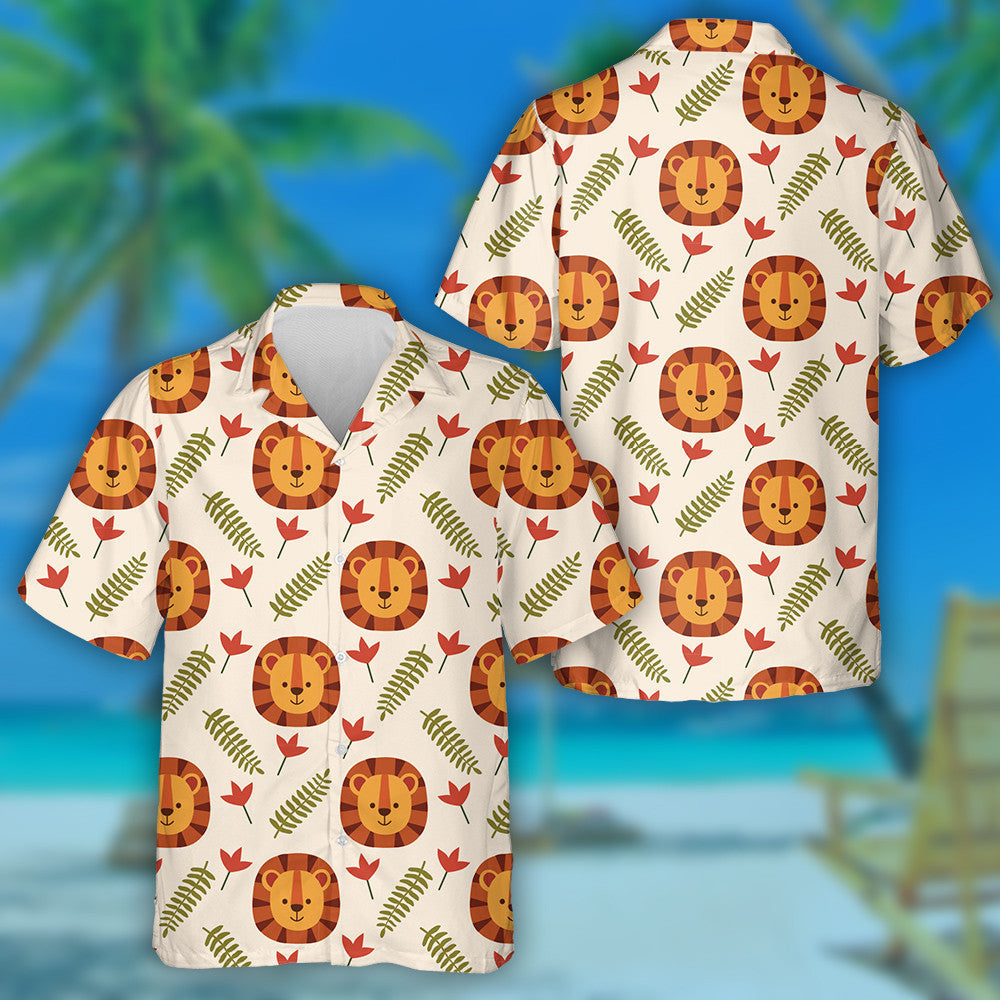 Lovely Lion With Flowers And Leaves Hawaiian Shirt,Hawaiian Shirt Gift, Christmas Gift