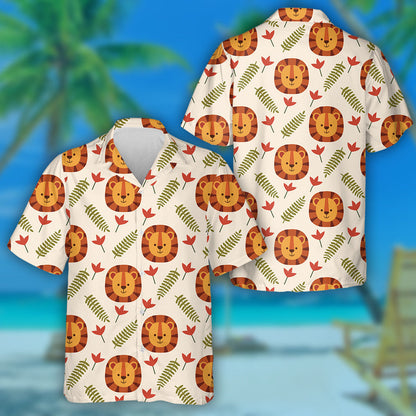 Lovely Lion With Flowers And Leaves Hawaiian Shirt,Hawaiian Shirt Gift, Christmas Gift