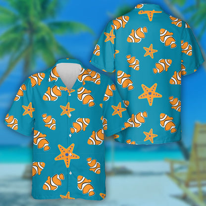 Iasc Pretty Oráiste Agus Réaltiasc ar an gCúlra Gorm Léine Haváís, Bronntanas Léine Haváíais, Bronntanas Nollag