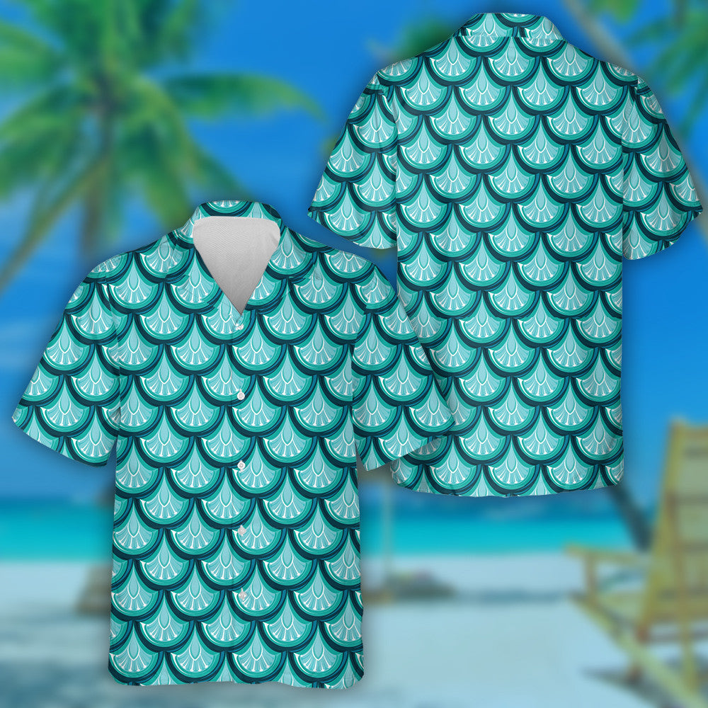 Turquoise Shiny Dragon Scale Brilliant Background Hawaiian Shirt, Hawaiian Shirt Gift, Christmas Gift