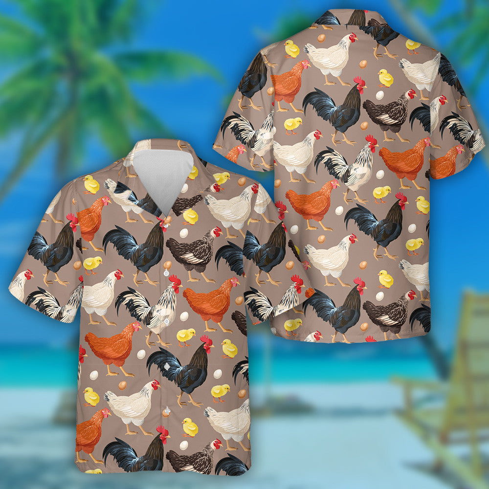 Colorful Chicken Rooster And Hen With Egg Hawaiian Shirt, Hawaiian Shirt Gift, Christmas Gift