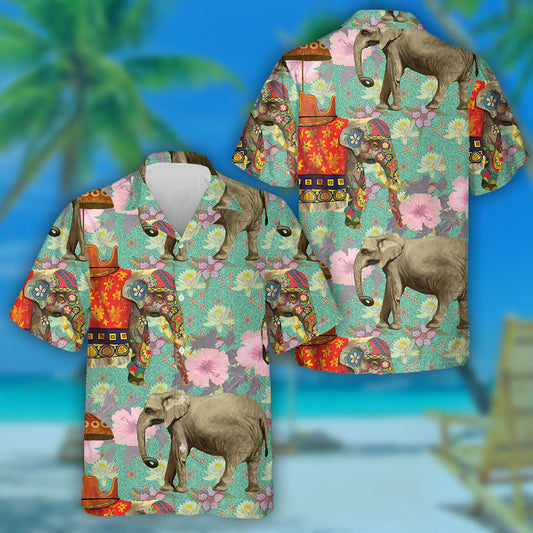 Indian Elephants And Chair With Florals Hawaiian Shirt, Hawaiian For Gift