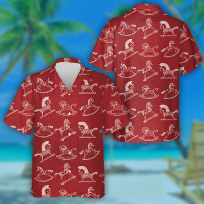 Rocking Toys Horses On Red Background Hawaiian Shirt,Hawaiian Shirt Gift, Christmas Gift