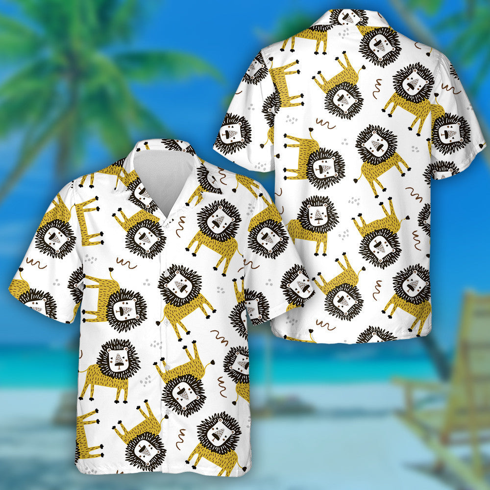 Lion Greannmhar ar Chúlra Bán Léine Haváí, Bronntanas Léine Haváí, Bronntanas Nollag