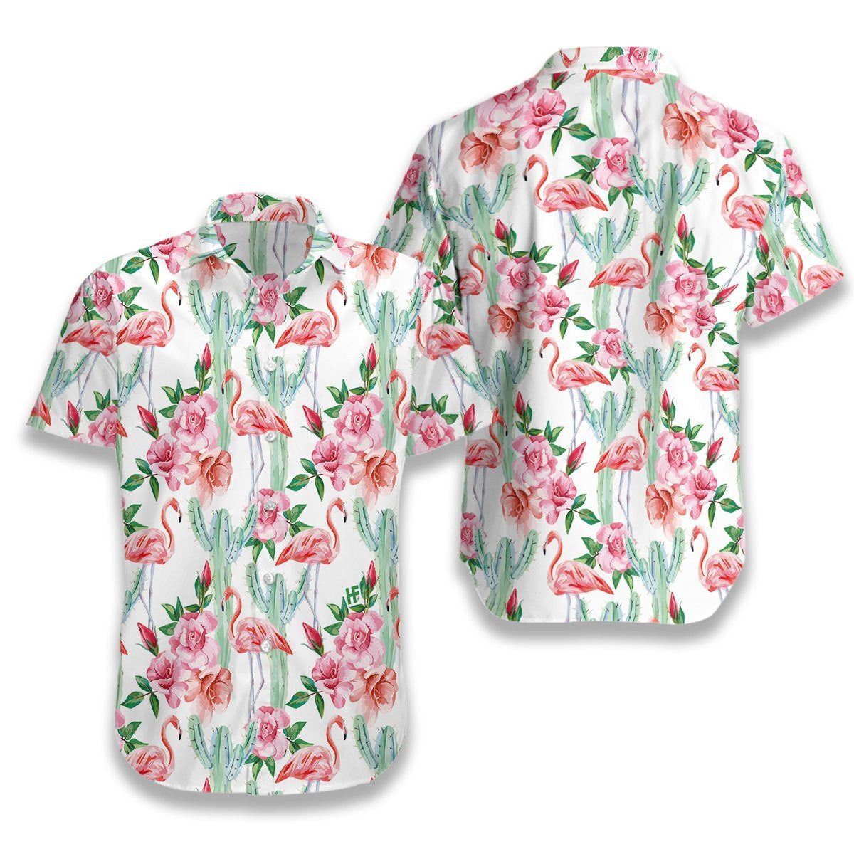 Tropical Flamingo Faint Cactus Pattern Hawaiian Shirt,Hawaiian Shirt Gift, Christmas Gift