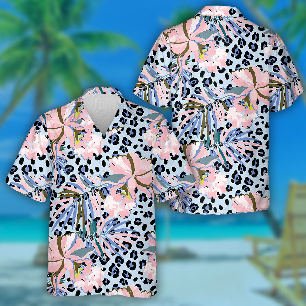 Magairlín Bándearg le Duilleoga Pailme ar Chúlra Liopard Léine Haváís, Bronntanas Léine Haváís, Bronntanas Nollag