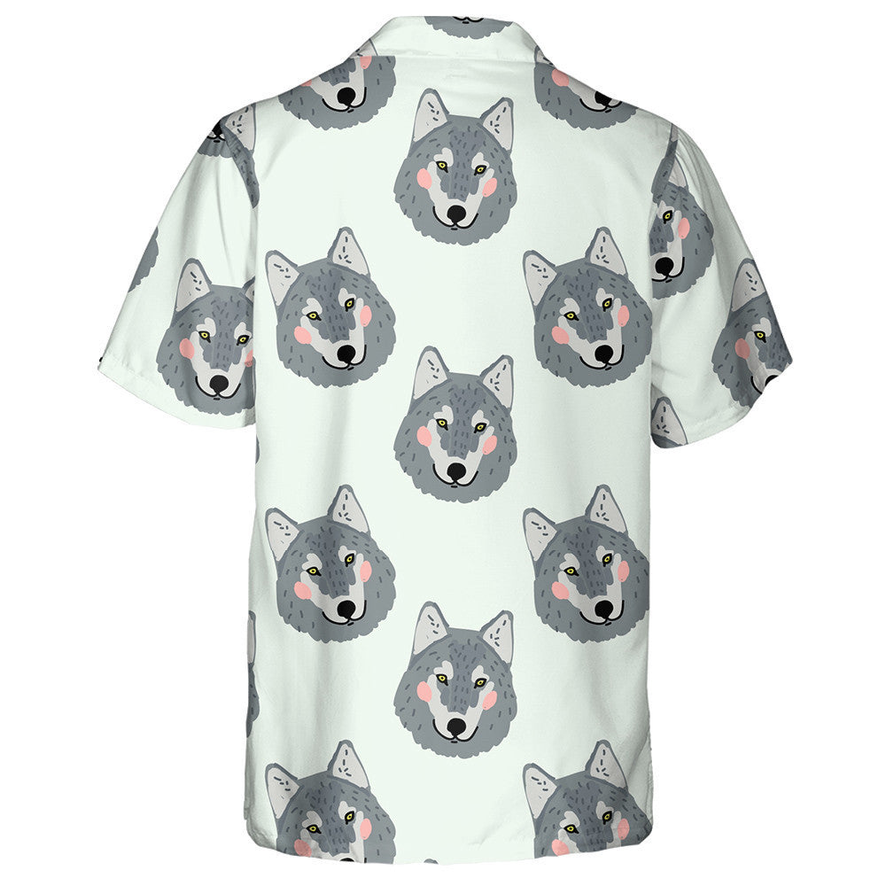 Theme Cartoon With Adorable Wolf Head Hawaiian Shirt,Hawaiian Shirt Gift, Christmas Gift