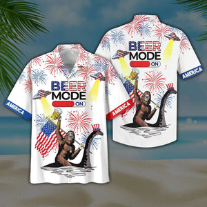 Beer Mode On Bigfoot Ufo White Theme Hawaiian Shirt, Hawaiian Shirt Gift, Christmas Gift