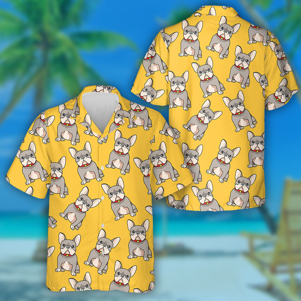 Cartoon Bulldog On Bright Yellow Background Hawaiian Shirt, Hawaiian For Gift