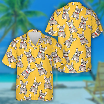 Cartoon Bulldog On Bright Yellow Background Hawaiian Shirt, Hawaiian For Gift