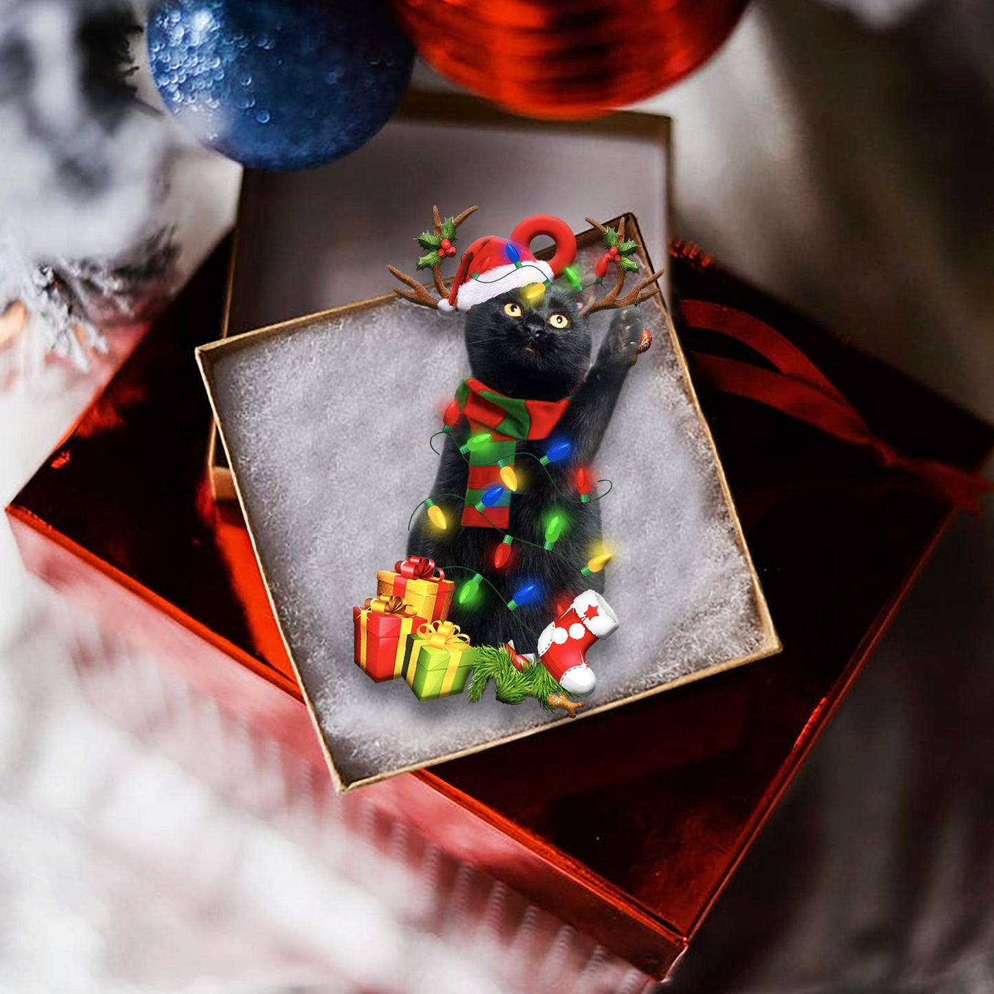 Black Cat Christmas Shape Ornament, Christmas Ornament Gift, Christmas Gift, Christmas Decoration