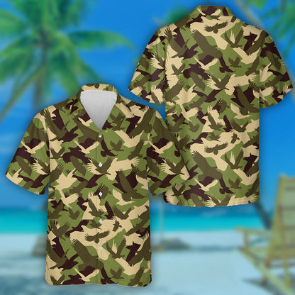 Military Green Camouflage With Eagles Pattern Hawaiian Shirt,Hawaiian Shirt Gift, Christmas Gift